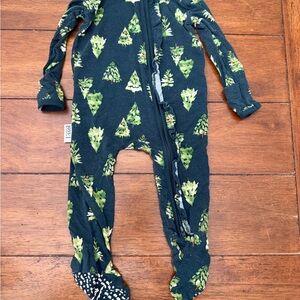Kids Forest Print Pajama Footies - Dark Green